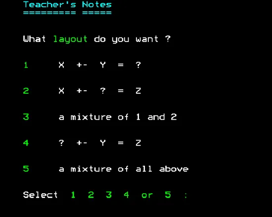 Number Balance BBC Micro Layout selection