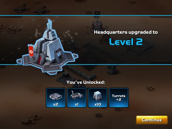 Star Wars: Commander iPad My headquarters has been upgraded to level 2