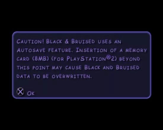 Black &#x26; Bruised PlayStation 2 The game starts with a warning