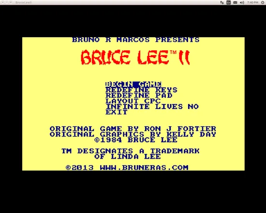Bruce Lee II Linux Title and main menu (Amstrad CPC mode)
