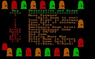 3-Demon DOS The in-game help screen