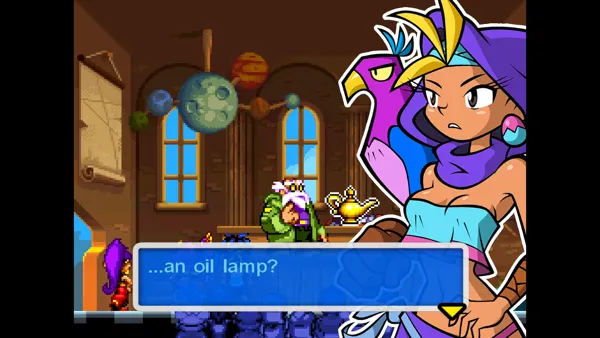 Shantae: Risky&#x27;s Revenge - Director&#x27;s Cut Windows Uncle Mimic cracks open the rock he found to reveal...an oil lamp.