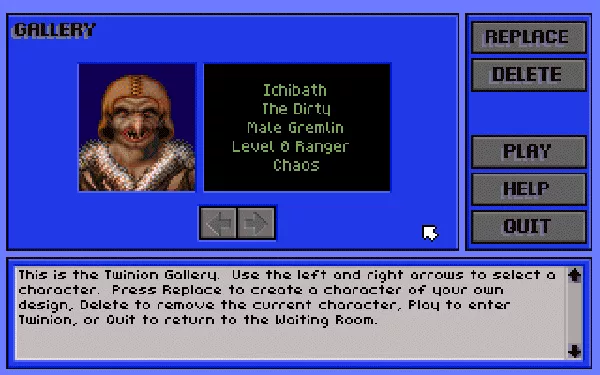 Fates of Twinion DOS The character creation screen. Few games allow you to play gremlines.