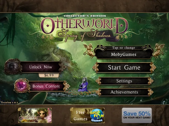 Otherworld: Spring of Shadows (Collector&#x27;s Edition) iPad Title and main menu