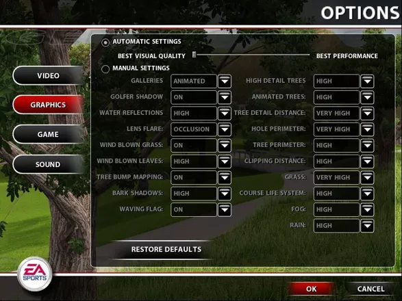 Tiger Woods PGA Tour 2005 Windows The game has lots of configuration options to customise the look and feel. These options can also be accessed during the game