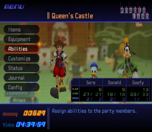 Kingdom Hearts PlayStation 2 In-game menu