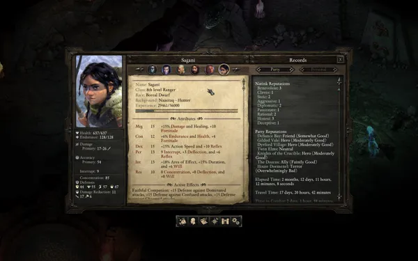 Pillars of Eternity Windows The character sheet also provides access to information about your reputation based on your decisions in quests and interactions. Maybe I should avoid visiting &#x27;House Doemenel&#x27; in the next time...