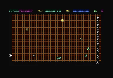 Gridrunner Commodore 64 You don&#x27;t have to stay on the bottom. Sometime moving will help you escape the left-side gun.  Here the ship has moved away from the bottom, into the grid toward the pod-chain.