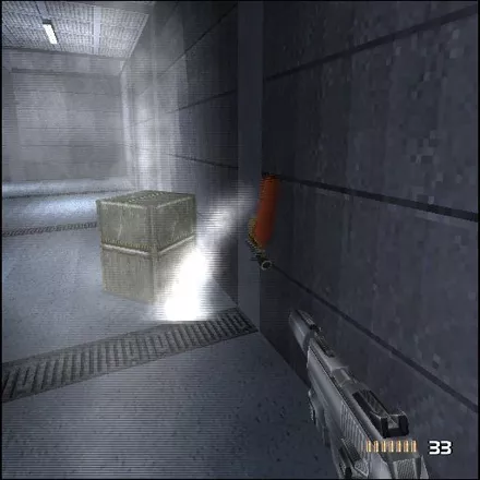 TimeSplitters 2 PlayStation 2 Some crates and oil drums will explode when shot. This is a fire extinguisher and when shot it flies around quite spectacularly