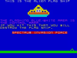 Invasion Force ZX Spectrum Information Screen.