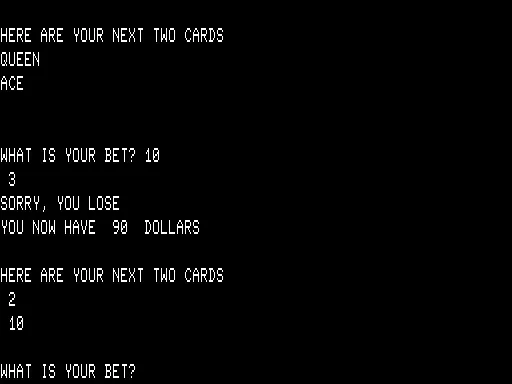 Acey Deucy TRS-80 Game play