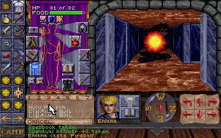 Dungeon Hack DOS Casting a fireball.  The spell list is grayed out for several seconds before another spell can be cast.