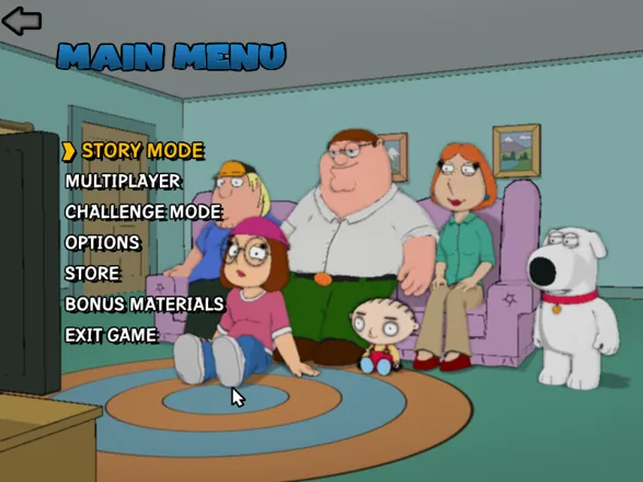 Family Guy: Back to the Multiverse Windows Main Menu Menu. I selected Multiplayer Mode then i select Multiverse Madness. Also i Selected Story Mode after i played this game when if is ending.