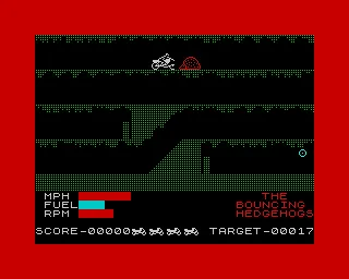 Wheelie ZX Spectrum Will it brake at the right time? Note the border in red, either means braking or colliding with a ferocious beast: A Giant Porcupine! 