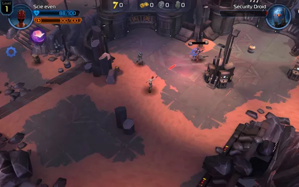 Star Wars: Uprising Android Shooting an opponent by tapping once to auto attack.
