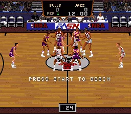 Bulls vs. Blazers and the NBA Playoffs SNES The tip-off...