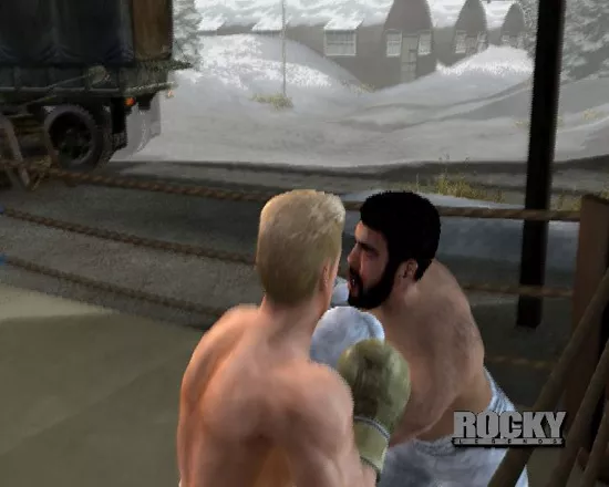 Rocky: Legends PlayStation 2 Career Mode and Drago&#x27;s first fight in a remote barracks &#x3C;br&#x3E;At the end of the round the game replays the highlights and uses blurred motion to enhance the cinematic effect.