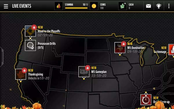Madden NFL Mobile Android Live events on a game map