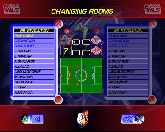 World League Soccer &#x27;98 PlayStation Assigning teams to the human and computer prior to kicking off