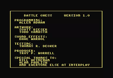 Battle Chess Commodore 64 The team is listed up front.