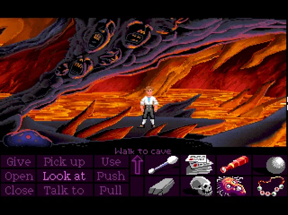 The Secret of Monkey Island FM Towns Inside the Monkey head cave, notice in the FM Towns version the inventory icons are in EGA (16 colors)
