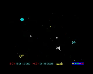 Death Star Interceptor ZX Spectrum Phase 2: Approaching &#x3C;i&#x3E;Death Star&#x3C;/i&#x3E;.&#x3C;br&#x3E;
Any relation with these fighters and &#x3C;i&#x3E;Tie Fighters&#x3C;/i&#x3E; is purely and totally coincidental, I rephrase.