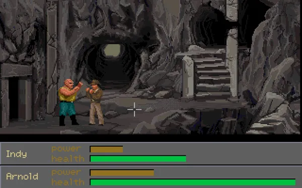Indiana Jones and the Fate of Atlantis FM Towns A fight with Arnold in the labyrinth (Fist path), by far the most difficult fight in the game
