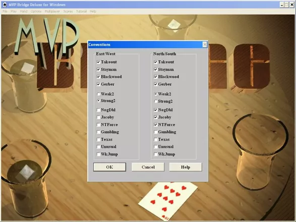 MVP Bridge Deluxe for Windows  Windows The game supports the Goren and the American Standard bidding systems&#x3C;br&#x3E;These are the conventions that can be applied