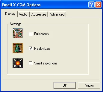 Em@il Games: X-COM Windows Options screen