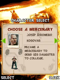 Far Cry 2 J2ME Character selection screen