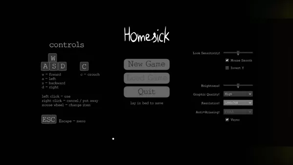 Homesick Windows Main menu