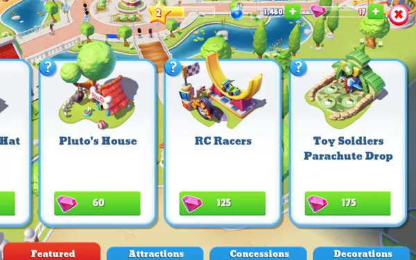 Disney Magic Kingdoms Android Browsing the available attractions.