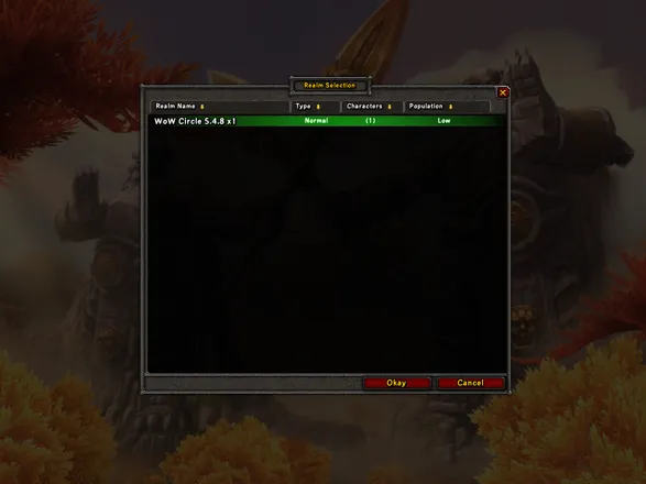 World of WarCraft: Mists of Pandaria Windows Selecting Realm to login.