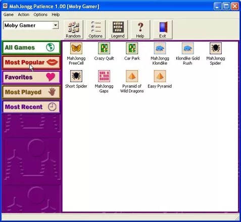 MahJongg Variety Pack 2 Windows MahJongg Patience forces the player to &#x27;log on&#x27; and then shows the game screen