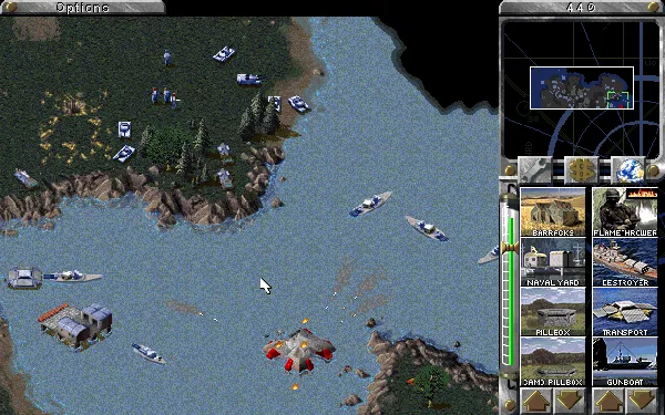 Command &#x26; Conquer: Red Alert Windows Allied destroyers attacking Soviet sub pen