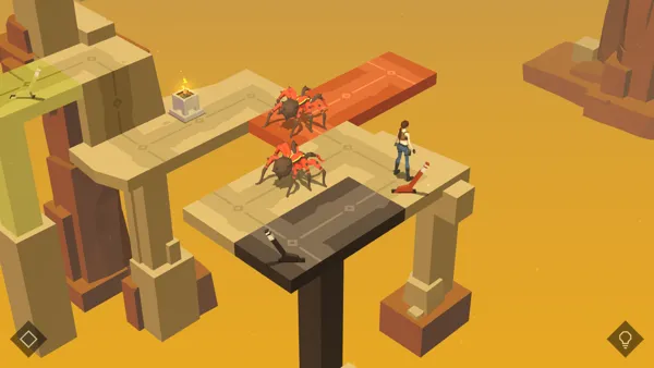 Lara Croft GO Android Manipulating platforms to get the spiders out of the way