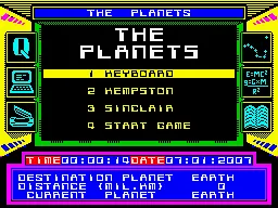 The Planets ZX Spectrum Controls menu.