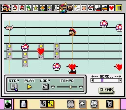 Mario Paint SNES My favorite feature is this music editor where you can place symbols on a standard C scale, it&#x27;s easy and fun to use and you can include the music you create in your animations