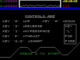Deffendar ZX Spectrum Main menu