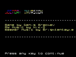 Sector: Invasion ZX Spectrum Credits.