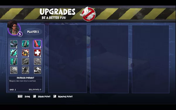 Ghostbusters Windows Upgrade screen where you can spend skill points.
