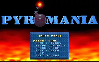 Pyromania DOS Main menu