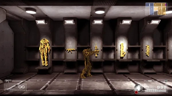 Shadow Complex: Remastered Windows Secret room with gold weapons and armor