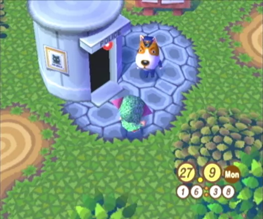 Animal Crossing GameCube Officer Copper standing outside of the police station.