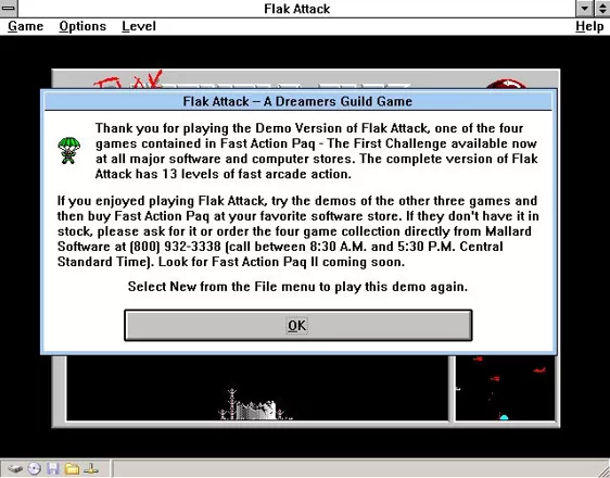 Fast Action Paq Windows 3.x Flak Attack: Demo version&#x3C;br&#x3E;The end of game nag screen