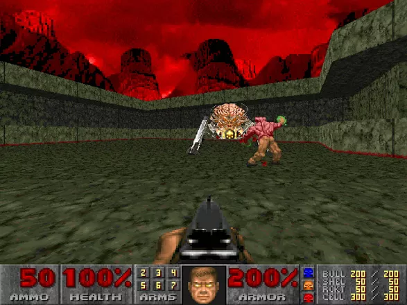 The Ultimate DOOM DOS The Spider Mastermind and a Hell Baron have a little argument...