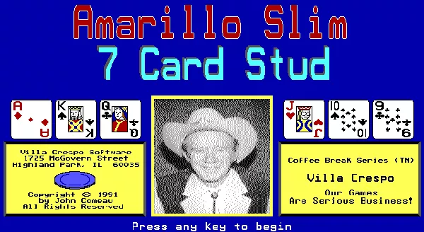 Amarillo Slim&#x27;s 7 Card Stud DOS Title Screen