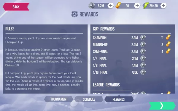 Real Football Android Explanation of cup rewards