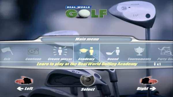 Real World Golf Windows The game&#x27;s tutorial is called The Academy&#x3C;br&#x3E;Here there&#x27;s a tutorial, a driving range, lessons in approach shots and putting