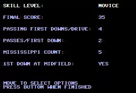 Street Sports Football Apple II Game options.
